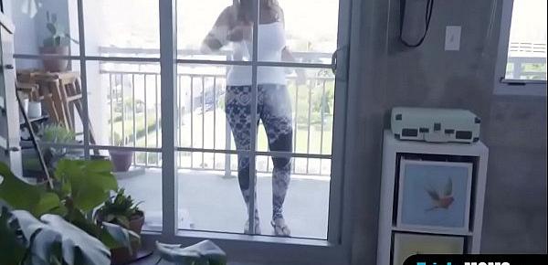  Hot busty stepmother cleaning the windows before a fuck